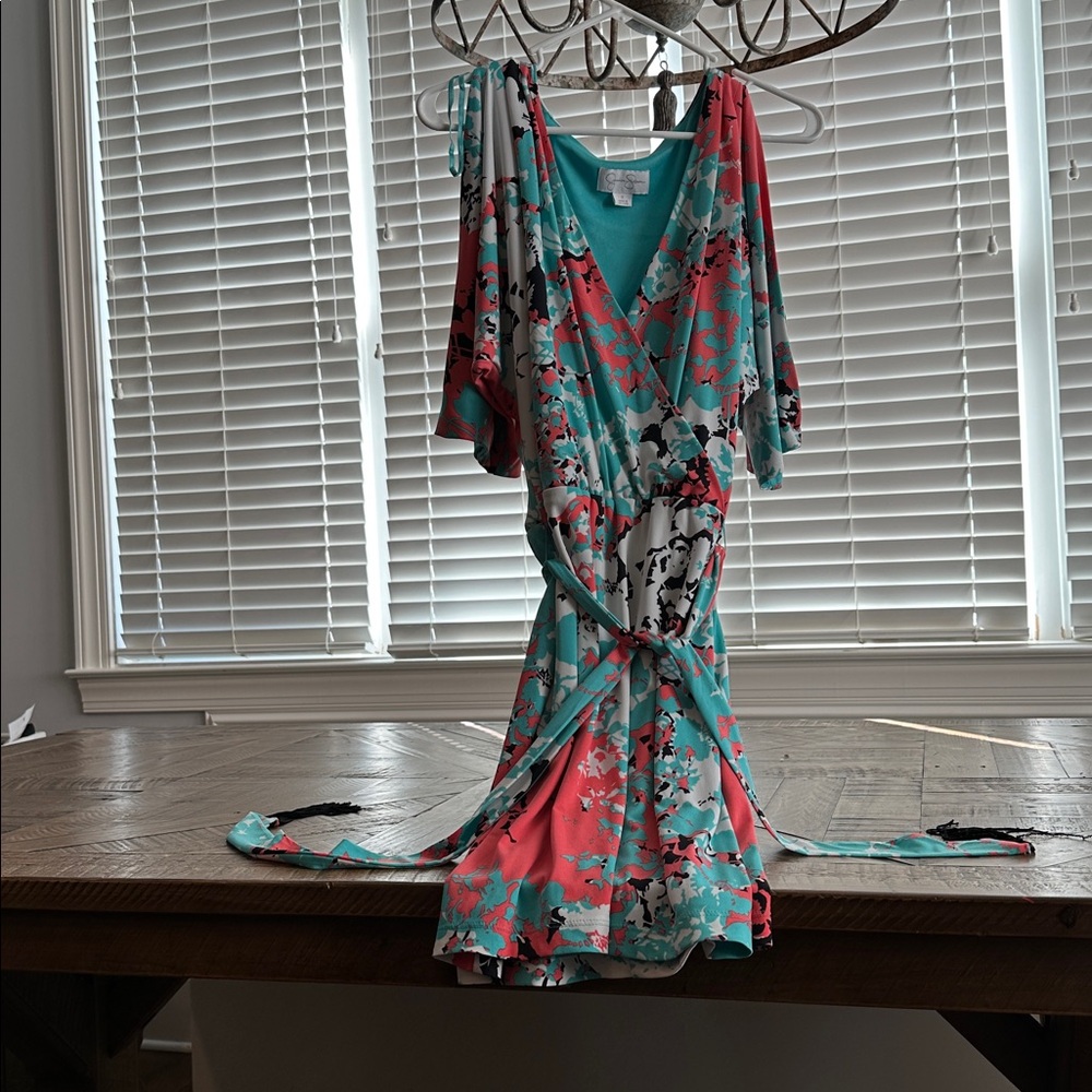 Jessica Simpson Teal and Coral Dress